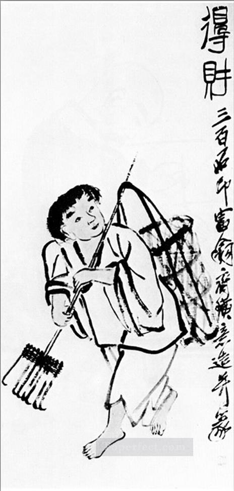 Qi Baishi un campesino con un rastrillo de tinta china antigua Pintura al óleo